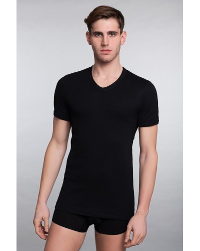 Maglia Mezza Manica Collo V Cotone Felpato