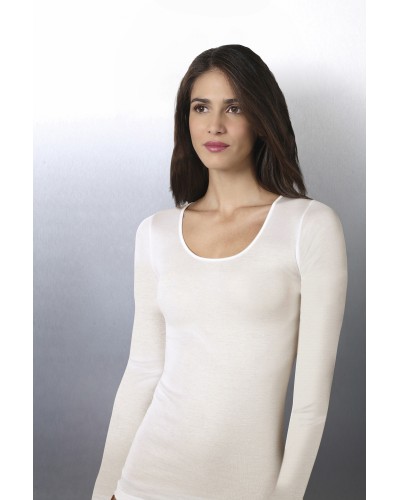 Maglietta Donna Maniche Lunghe Lana Seta