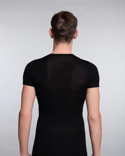 T-shirt à demi-manches en laine et soie pour hommes
