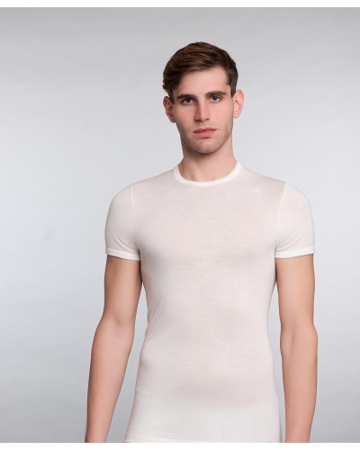 T-shirt à demi-manches en laine et soie pour hommes