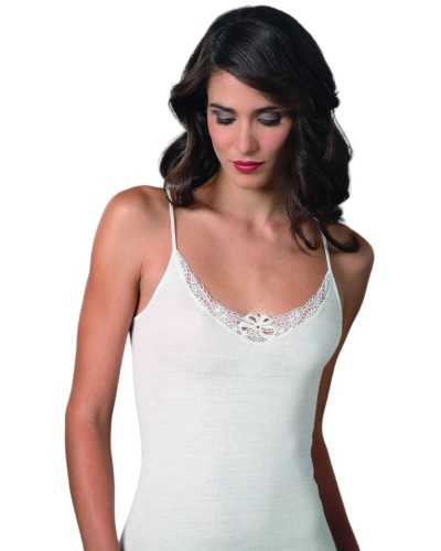 Top Donna Spalla Stretta Lana Seta Macramè