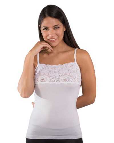 Top Donna Spalla Stretta in MicroModal con Fascia in Pizzo Elasticizzato