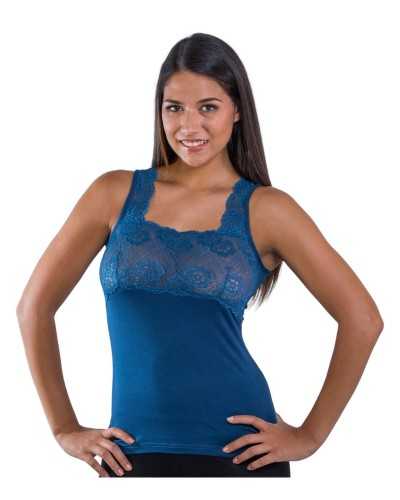 Canotta donna a spalla larga con scollo quadrato e pizzo