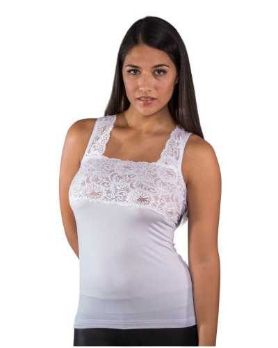 Canotta donna a spalla larga con scollo quadrato e pizzo