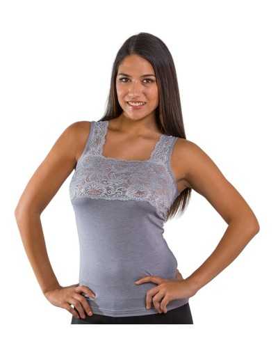 Canotta donna a spalla larga con scollo quadrato e pizzo