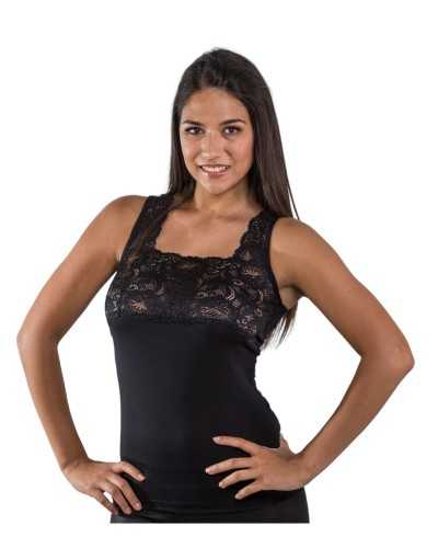 Canotta donna a spalla larga con scollo quadrato e pizzo