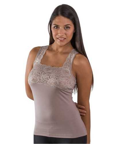 Canotta donna a spalla larga con scollo quadrato e pizzo