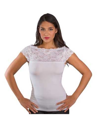 Halbe Ärmel aus MicroModal-Strick mit Stretch-Spitzenausschnitt für Damen