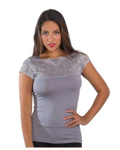 Maglia Donna Mezza Manica in MicroModal con Scollo in Pizzo Elasticizzato