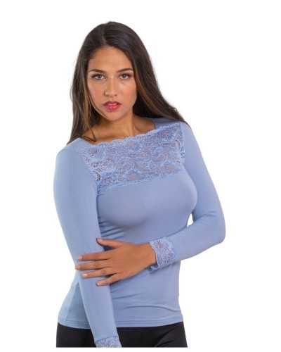 Women's Long-Sleeved MicroModal Knit with Stretch Lace Inserts