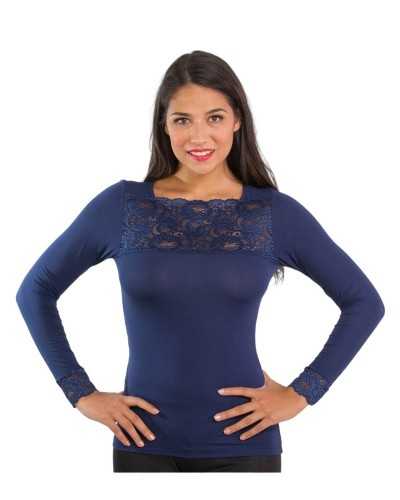 Langärmeliges MicroModal-Strickkleid für Damen mit Stretch-Spitzeneinsätzen