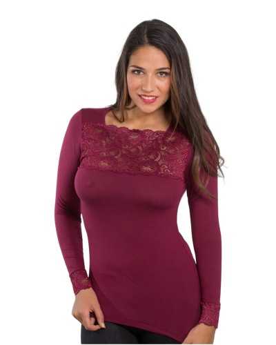 Women's Long-Sleeved MicroModal Knit with Stretch Lace Inserts