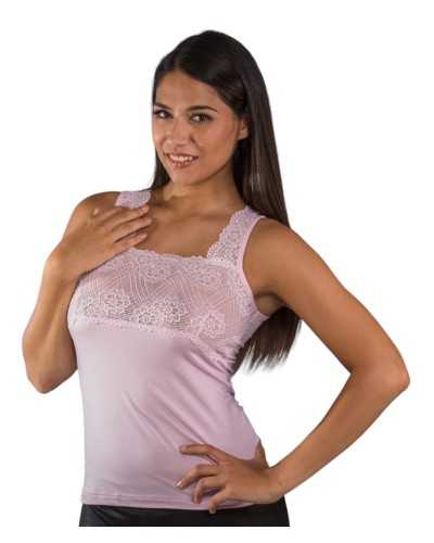 Canotta donna a spalla larga con scollo quadrato e pizzo