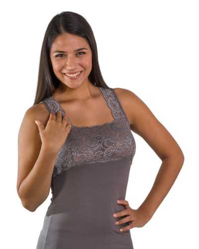 Canotta donna a spalla larga con scollo quadrato e pizzo