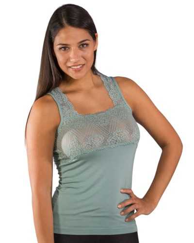 Canotta donna a spalla larga con scollo quadrato e pizzo