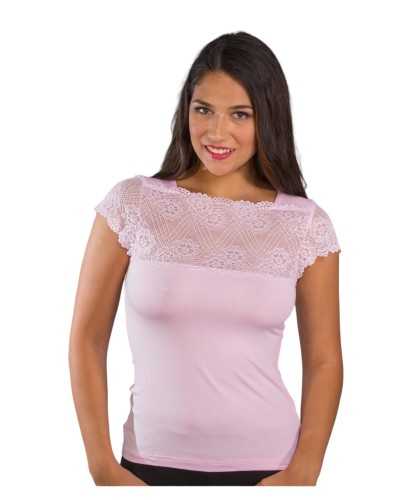 Women's Half Sleeve MicroModal Knit with Stretch Lace Neckline