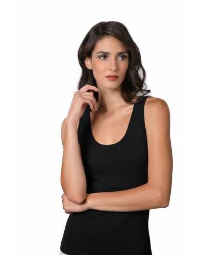 Canotta spalla larga donna in lana e seta