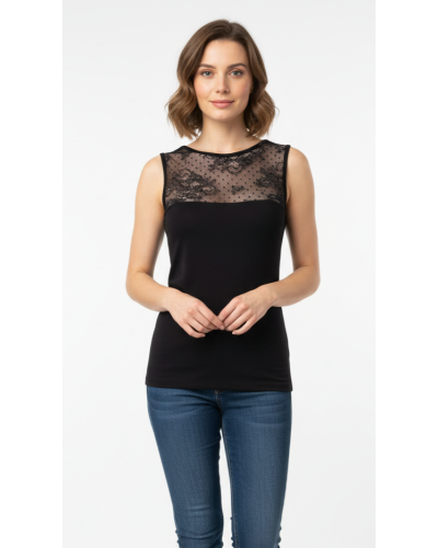 Canotta Donna Spalla Larga Tulle Fiore e Pois