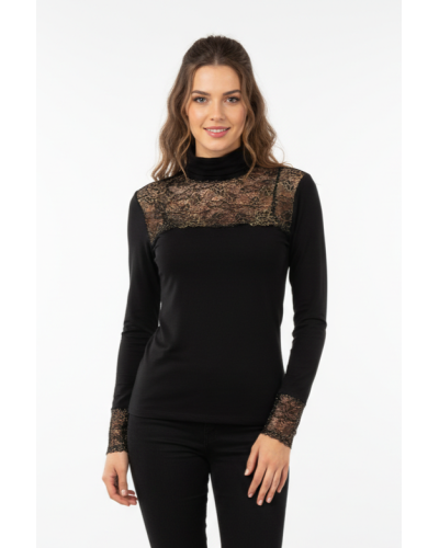T-shirt à manches longues Dentelle bicolore pour femmes