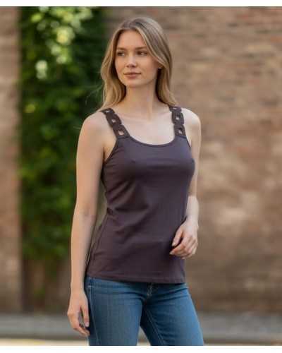 Canotta Donna Spalla Larga Macramè