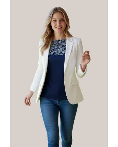 Maglia Maniche Lunghe Donna Con Inserti In Pizzo Bicolore Denim