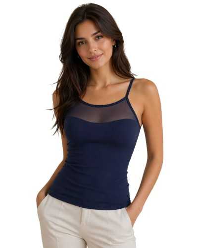 Top spalla stretta in Micromodal con scollatura in tulle
