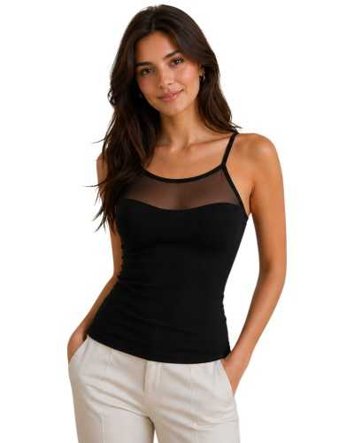 Top micromodal à épaules étroites avec encolure en tulle