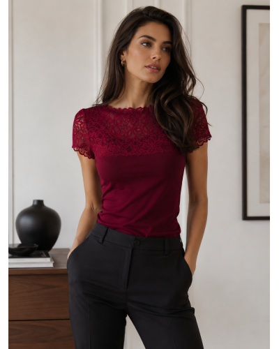 Maglia Donna Mezza Manica in MicroModal con Scollo in Pizzo Elasticizzato