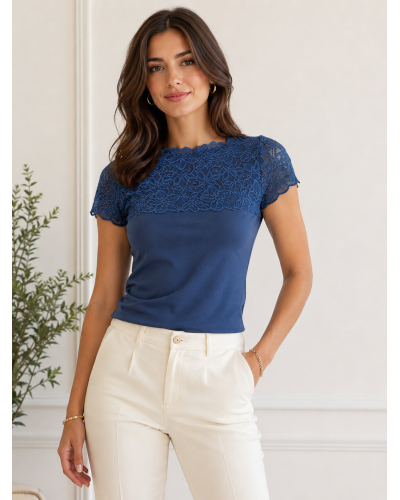 Maglia Donna Mezza Manica in MicroModal con Scollo in Pizzo Elasticizzato