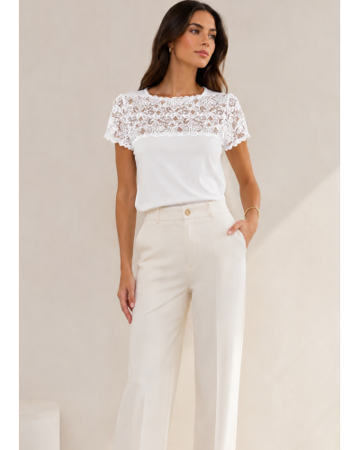 Halbe Ärmel aus MicroModal-Strick mit Stretch-Spitzenausschnitt für Damen