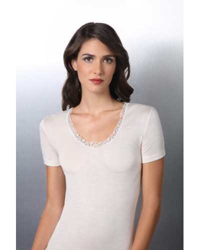 Maglia Donna Mezza Manica Macramè Lana Cotone