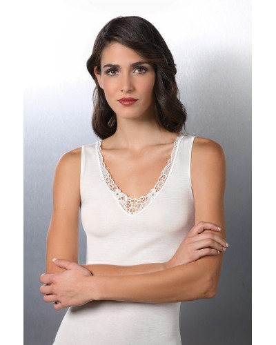 Top Femme Large Epaule Macramé Laine Coton