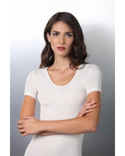 Pull à manches courtes pour femme en laine et soie