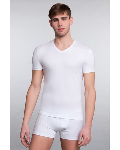 T-shirt à demi-manches pour hommes, col en V, coton Supima