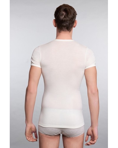 Half-sleeve T-shirt V-neck Wool Cotton