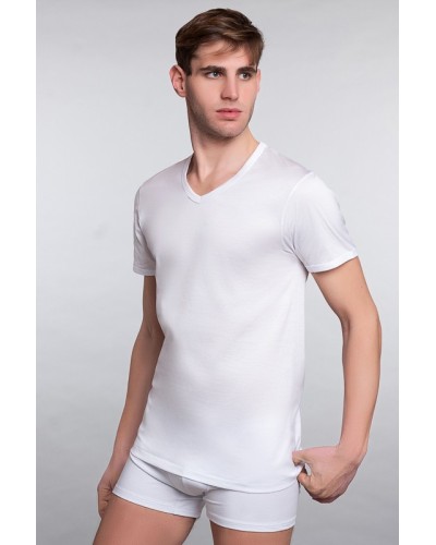Herren-T-Shirt mit halben Ärmeln und V-Ausschnitt aus Baumwolle